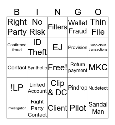 Outbound Fraud Bingo Card