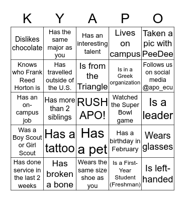 APO Bingo Card