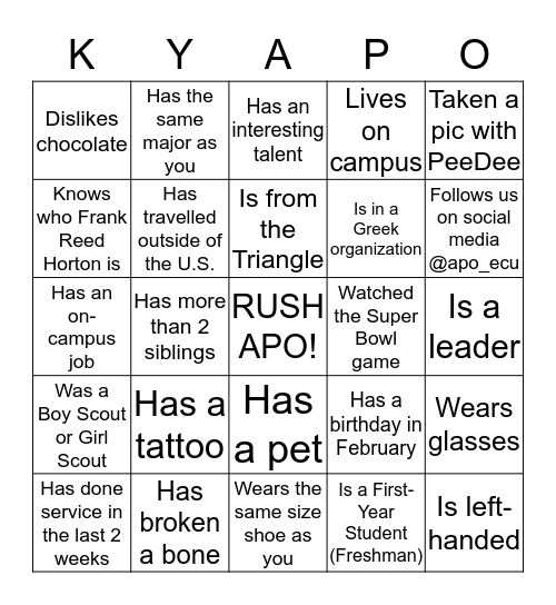 APO Bingo Card