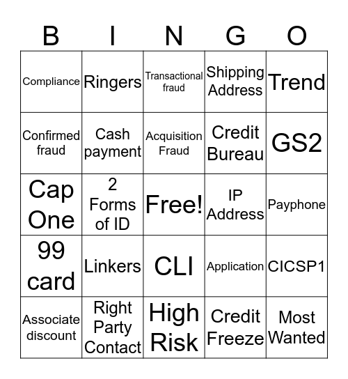 Outbound Fraud Bingo Card