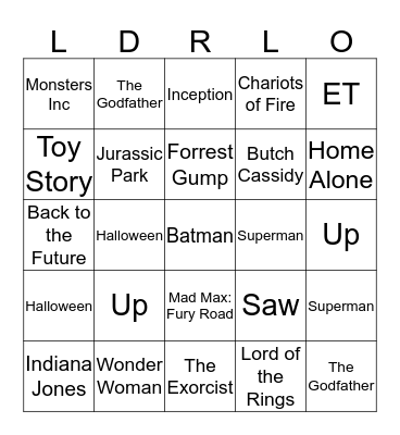 Movie Themes Bingo Card
