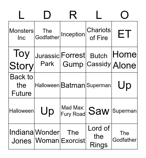 Movie Themes Bingo Card