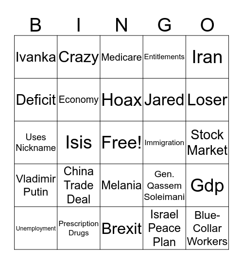 SOTU 2020 Bingo Card