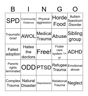 TBRI Bingo Card