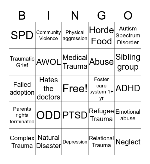 TBRI Bingo Card