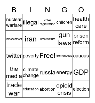 SOTU 2020 Bingo Card