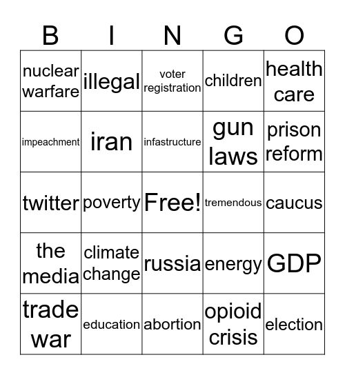 SOTU 2020 Bingo Card