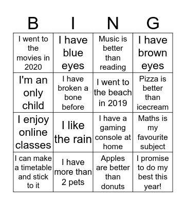 Year 7 VSV~ Bingo Card