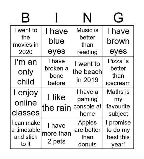 Year 7 VSV~ Bingo Card