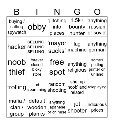 Untitled Bingo Card