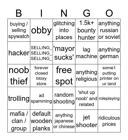 Untitled Bingo Card