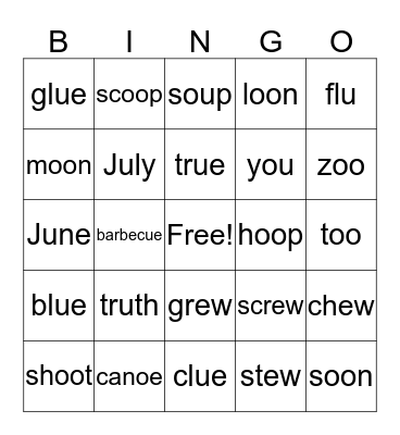 Vowel Teams /oo/ Bingo Card