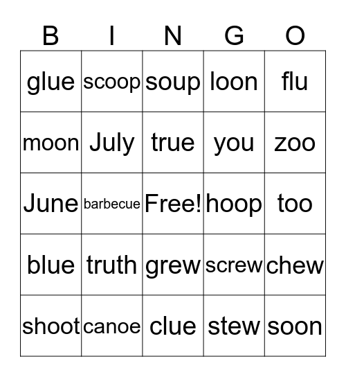 Vowel Teams /oo/ Bingo Card
