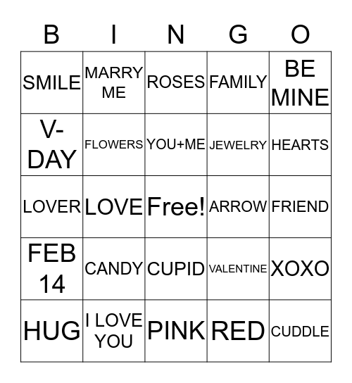 Valentines  Bingo Card