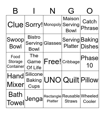 Gift Bingo! Bingo Card