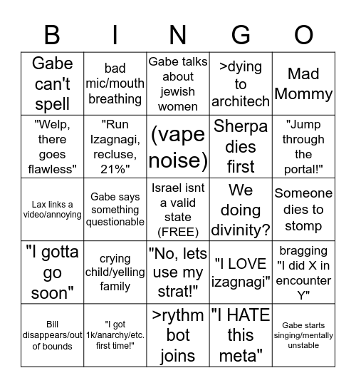 Soar Raid Night Bingo Card