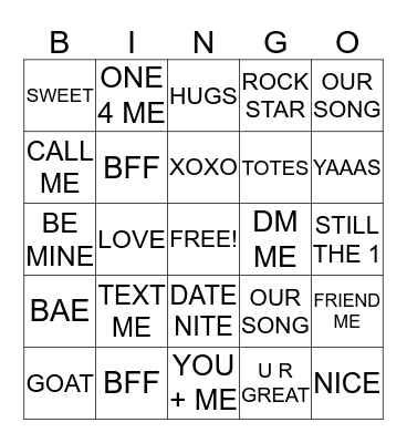 Valentine's Day Bingo Card