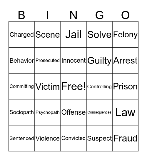Life as a criminal Bingo Card