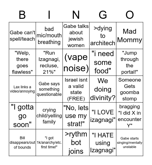 Soar Raid Night Bingo Card