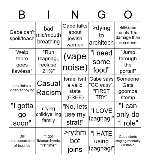 Soar Raid Night Bingo Card