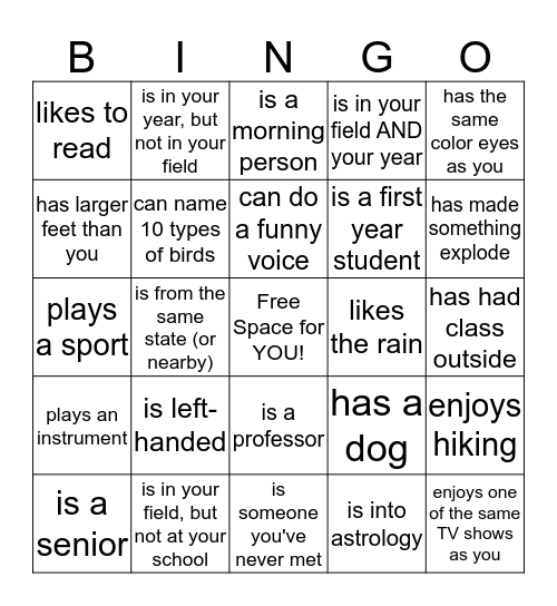 an ice-breaker bingo! Bingo Card