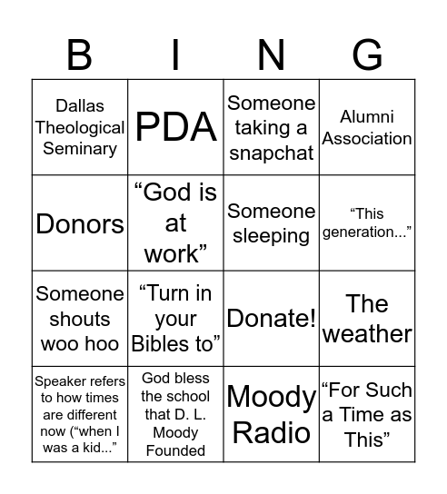 Founders Week Bingo Card
