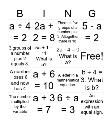 Math Bingo Card