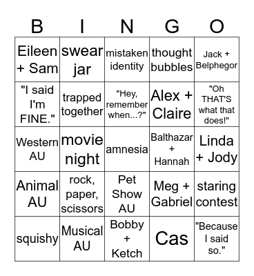 SPN Crack Bingo Card