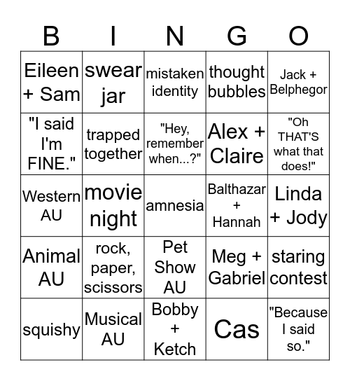 SPN Crack Bingo Card