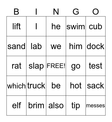 Spelling Drill 5 Bingo Card