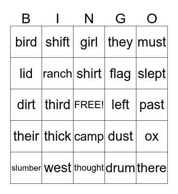 Spelling Drill 7 Bingo Card