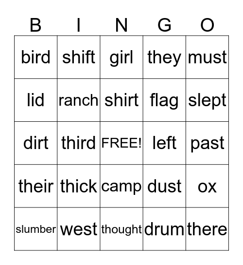 Spelling Drill 7 Bingo Card