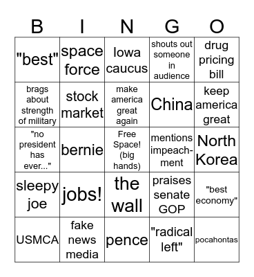 Trump SOTU bingo Card