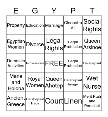 Women's Independence in Ancient Egypt Bingo Card