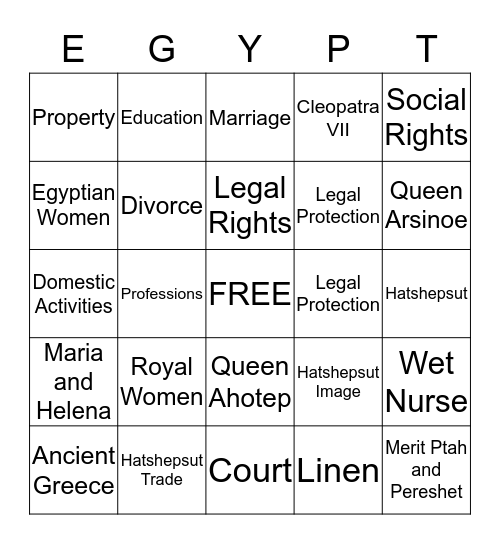 Women's Independence in Ancient Egypt Bingo Card