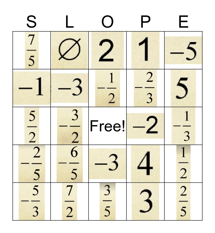 SLOPE Bingo Card