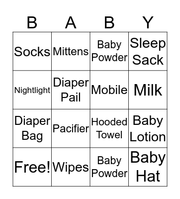 Sierra Baby Bingo Card