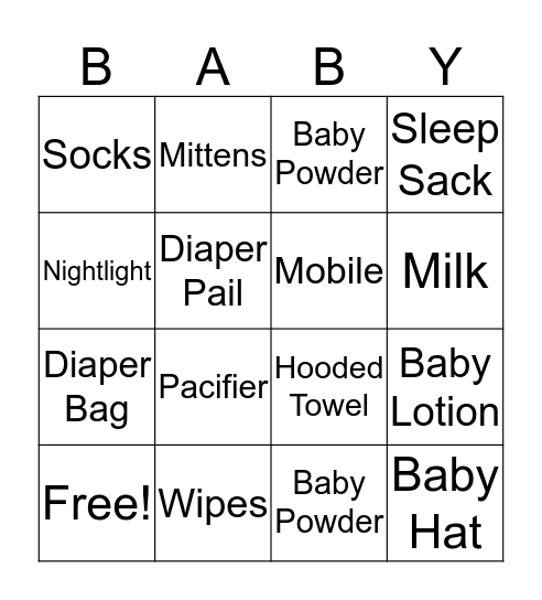 Sierra Baby Bingo Card