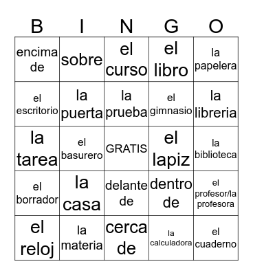 Unidad 2 Leccion 2 VOCABULARIO Bingo Card