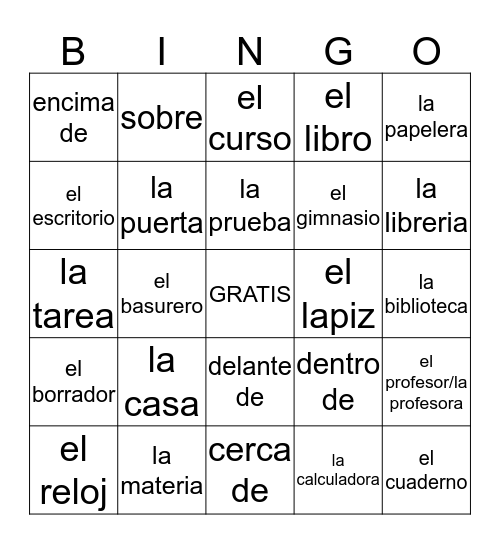 Unidad 2 Leccion 2 VOCABULARIO Bingo Card