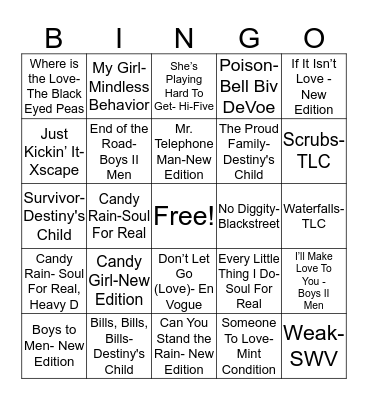 90s - 2000s R&Bingo Card