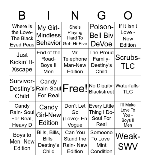 90s - 2000s R&Bingo Card