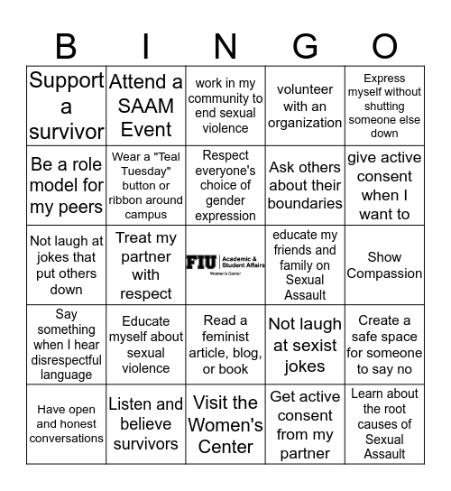 Sexual Assault Awareness Month  Bingo Card