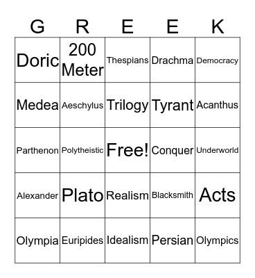 The Legacy of Ancient Greece Bingo Card