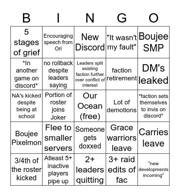 Boujee is split, what happens next Bingo Card