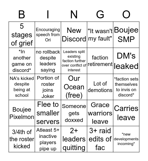 Boujee is split, what happens next Bingo Card