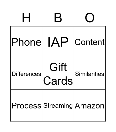 HBO NOW & HBO GO Bingo Card