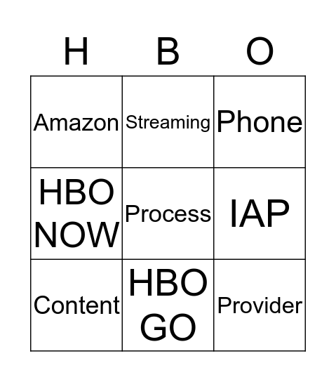 HBO NOW   &  HBO GO Bingo Card