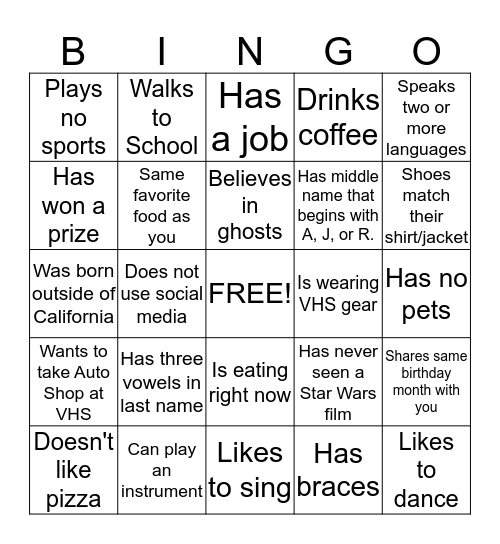 Directed Studies Bingo Card