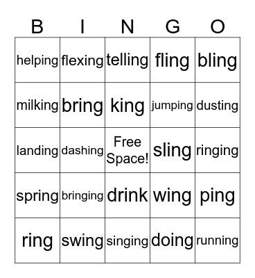 Suffix -ing Bingo Card